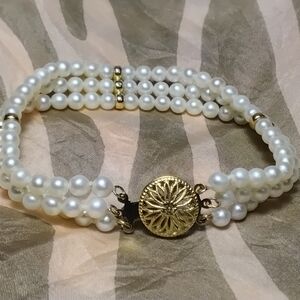 14K Triple Strand Freshwater Pearls Bracelet